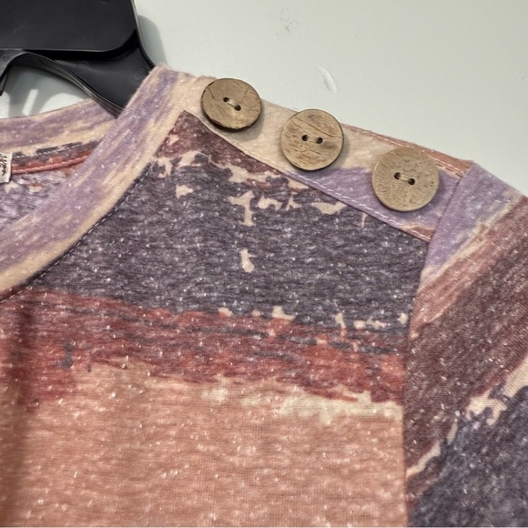 Women’s Boho Earth Tones Striped Long Sleeve Top with Button Accents NWT - Picture 5 of 5